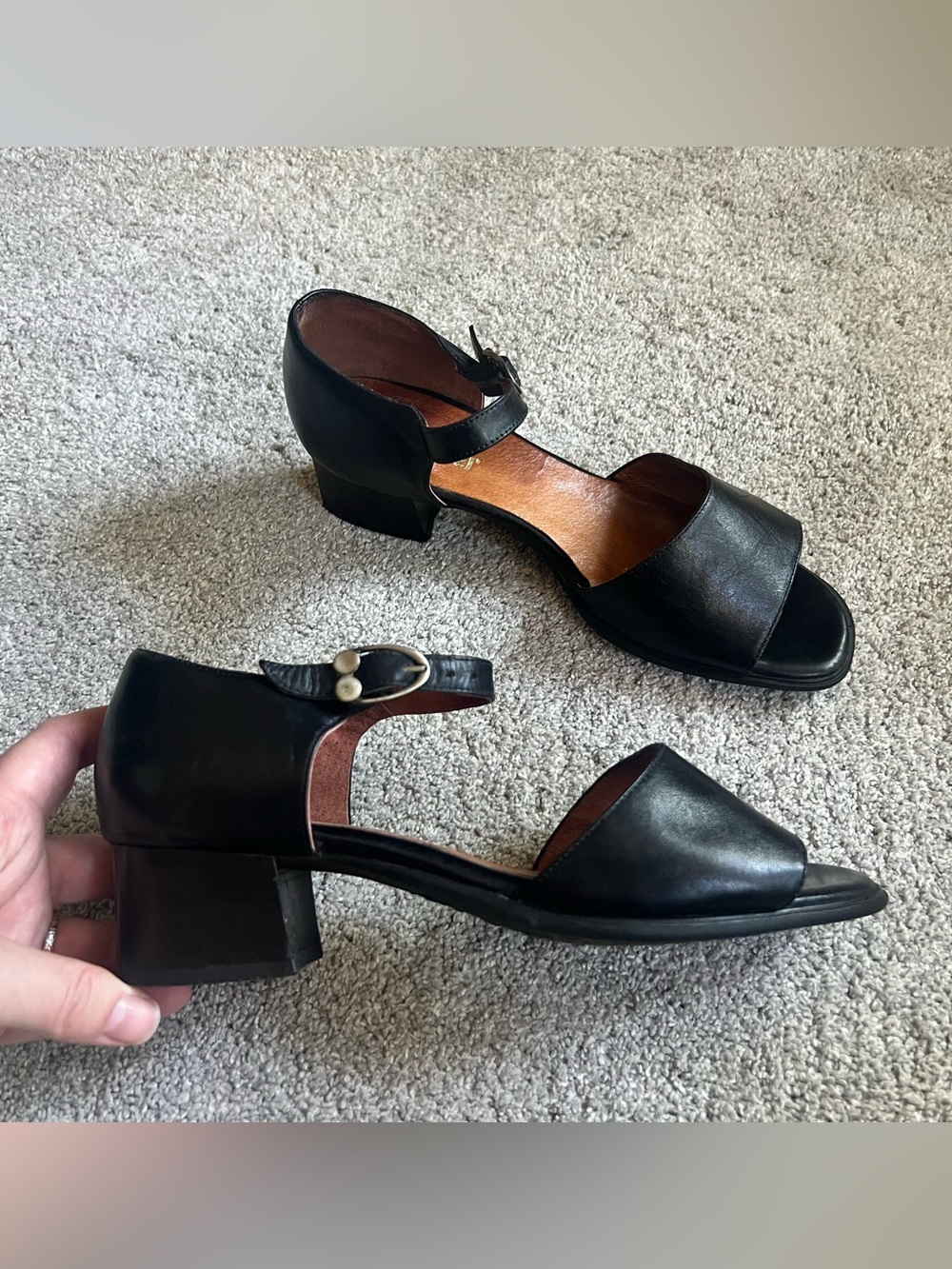 Beautifeel Size 40 Block Heel Strappy Sandals Black Leather Slingback Open Toe
